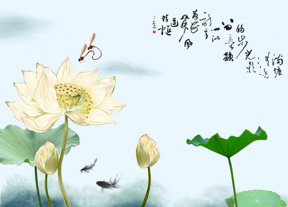 中国荷花古色古香的淡雅背景图片